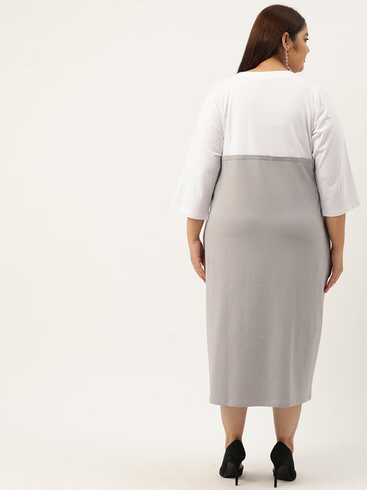 Plus Size Color Block A-Line Dress