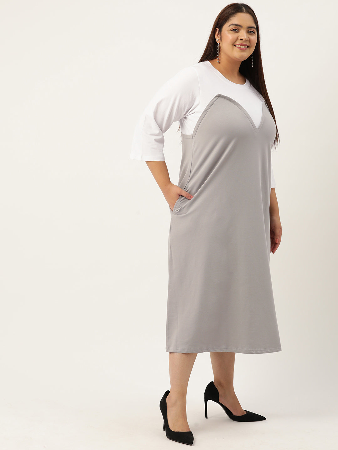 Plus Size Color Block A-Line Dress