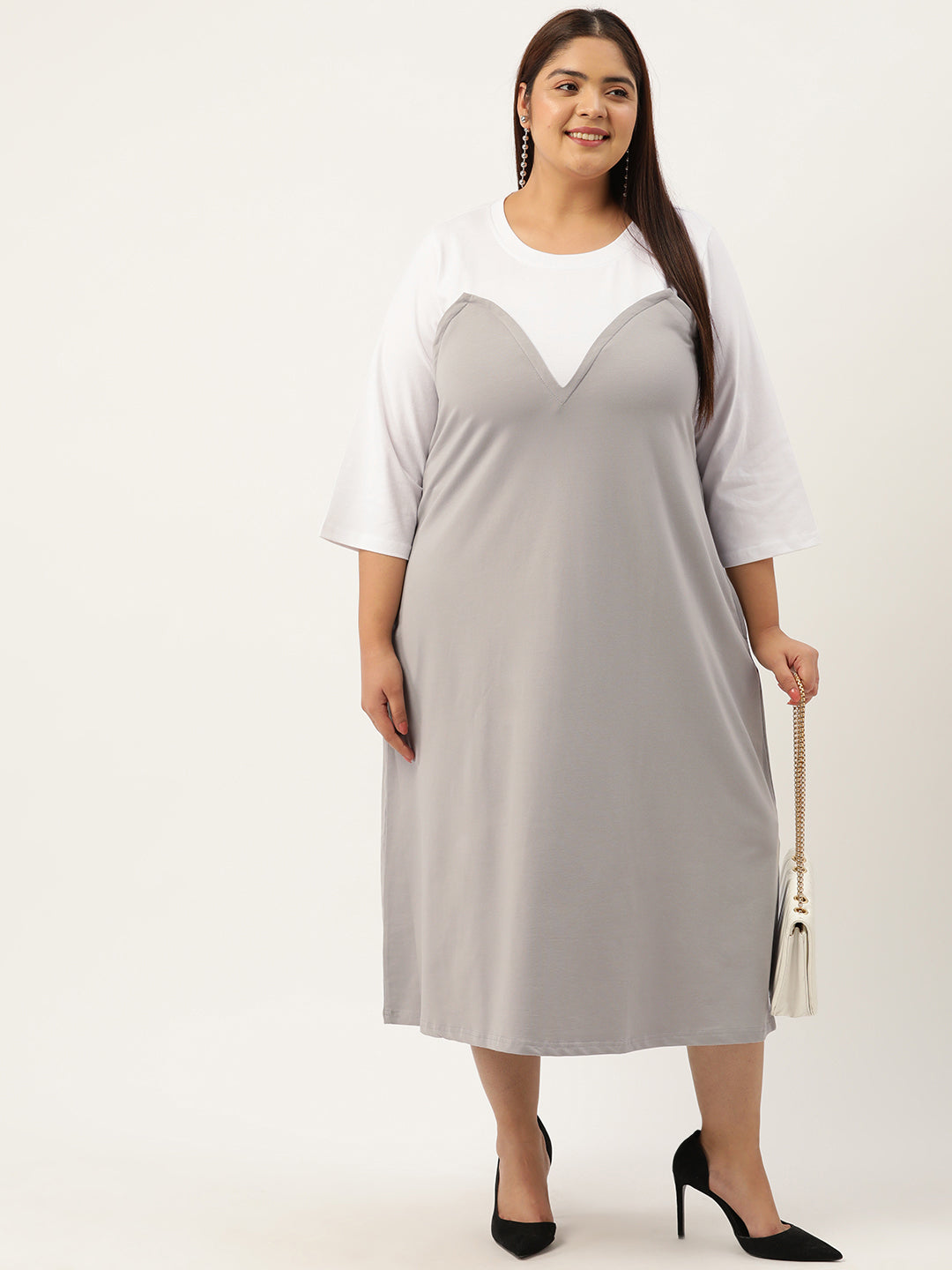 Plus Size Color Block A-Line Dress
