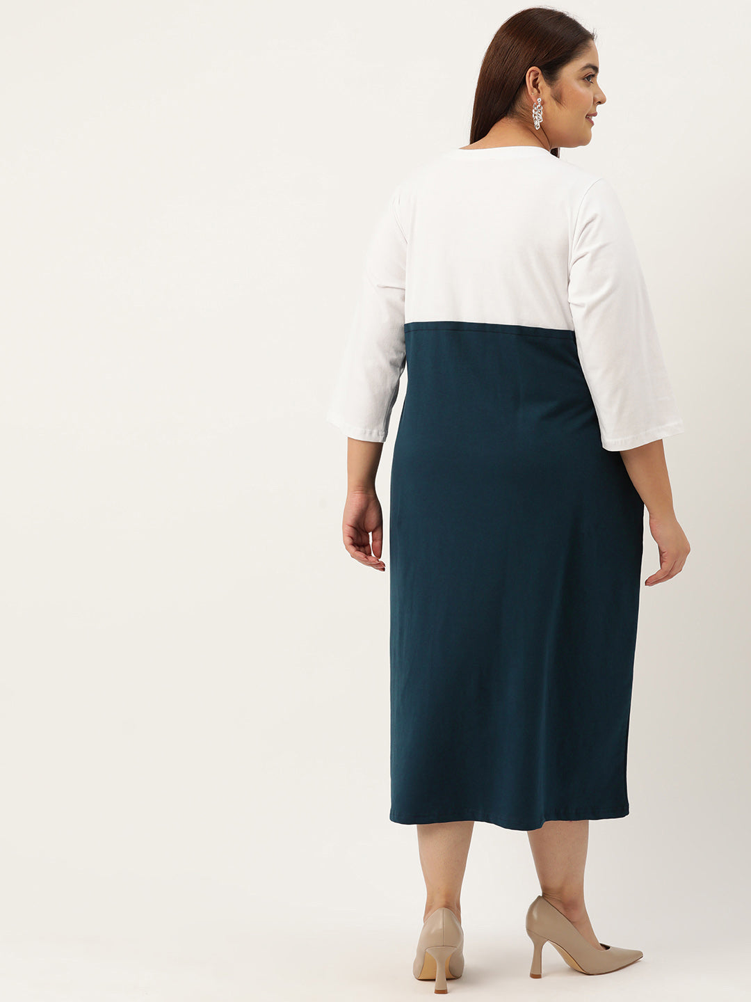 Plus Size Color Block A-Line Dress