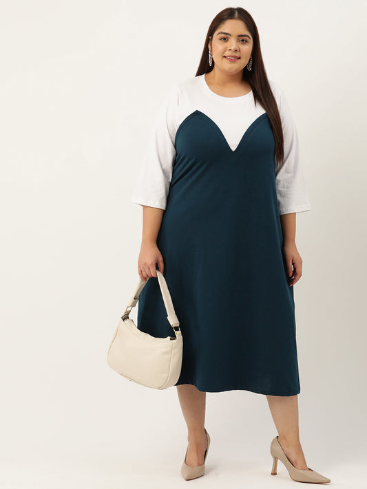 Plus Size Color Block A-Line Dress