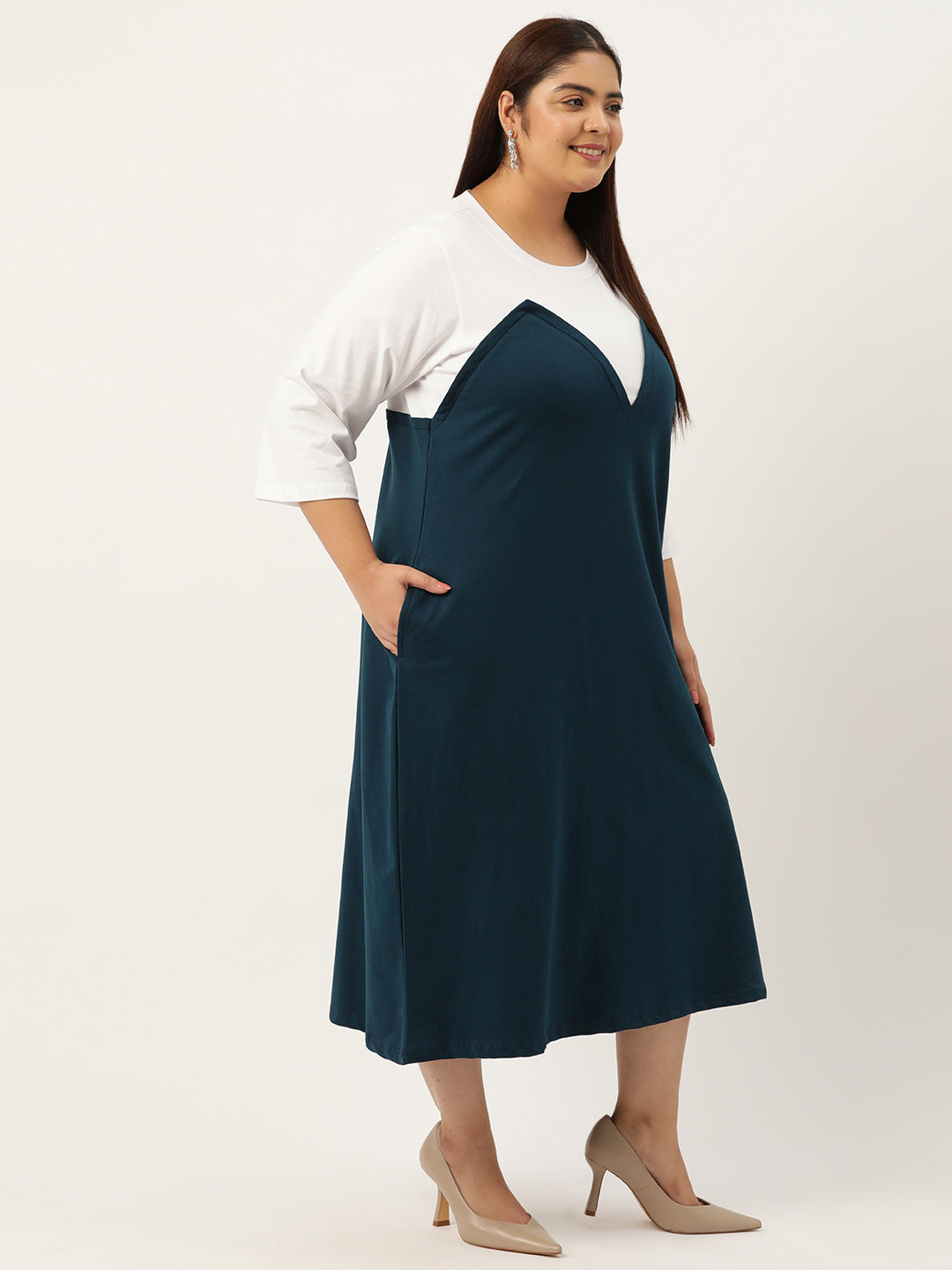 Plus Size Color Block A-Line Dress