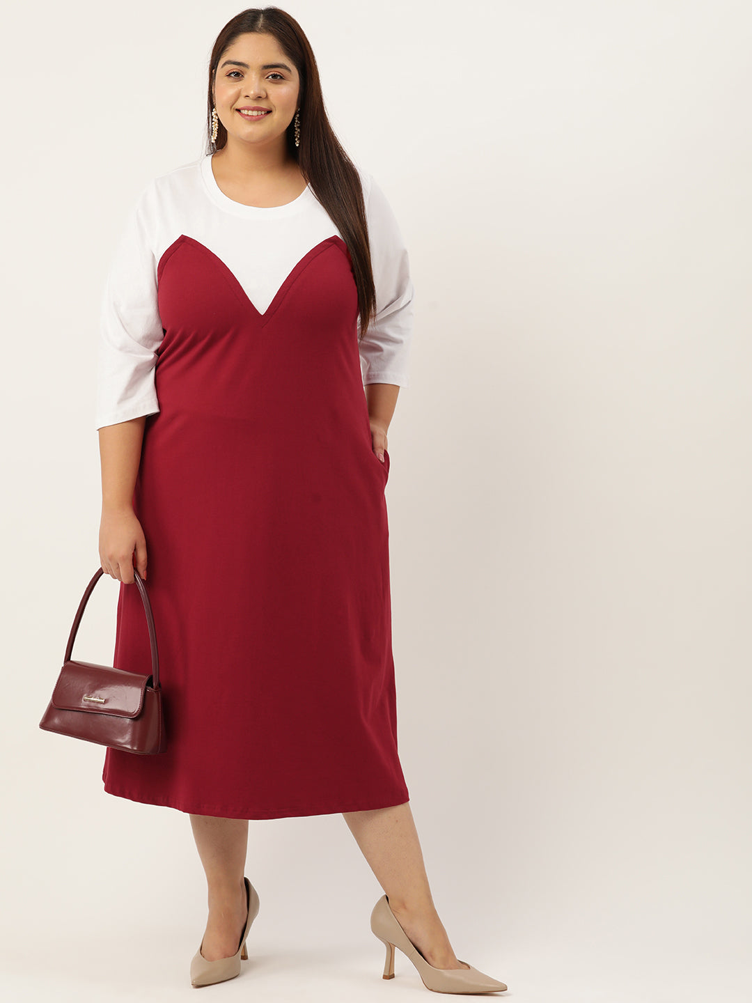 Plus Size Color Block A-Line Dress