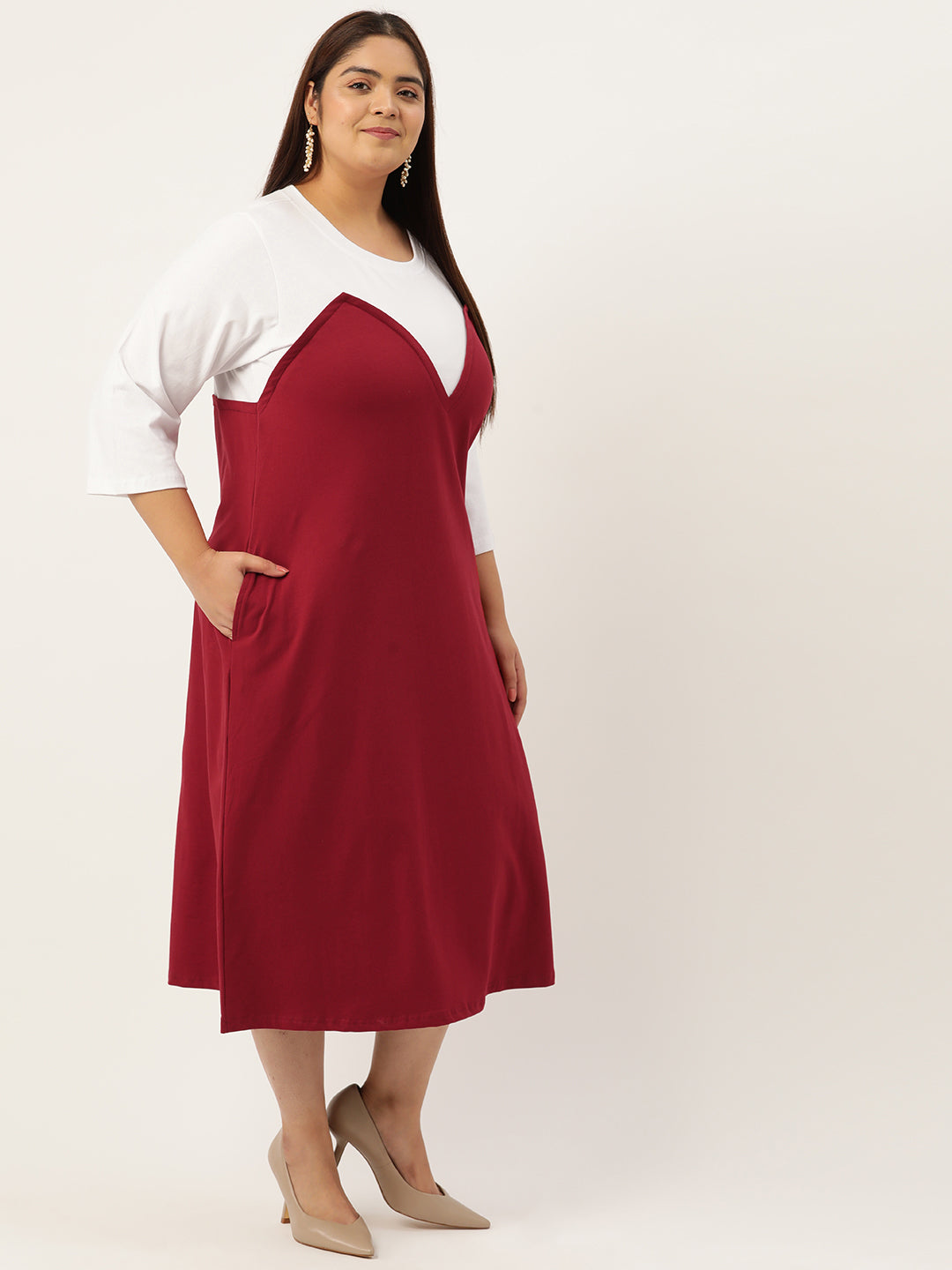 Plus Size Color Block A-Line Dress