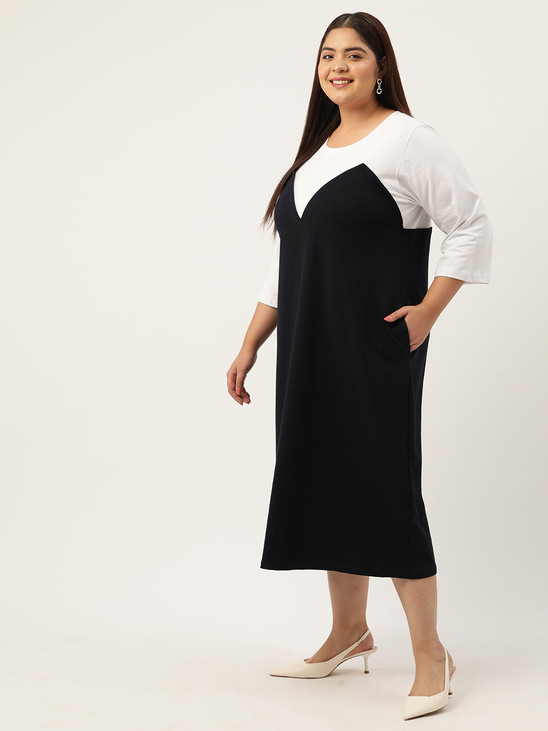 Plus Size Color Block A-Line Dress
