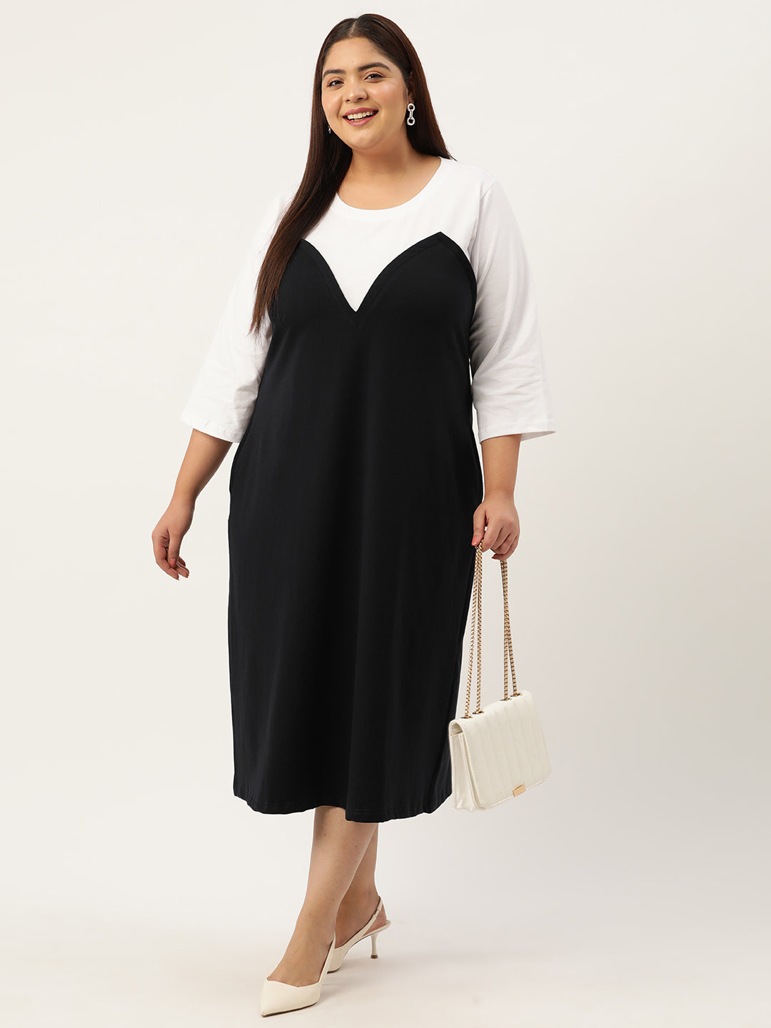 Plus Size Color Block A-Line Dress