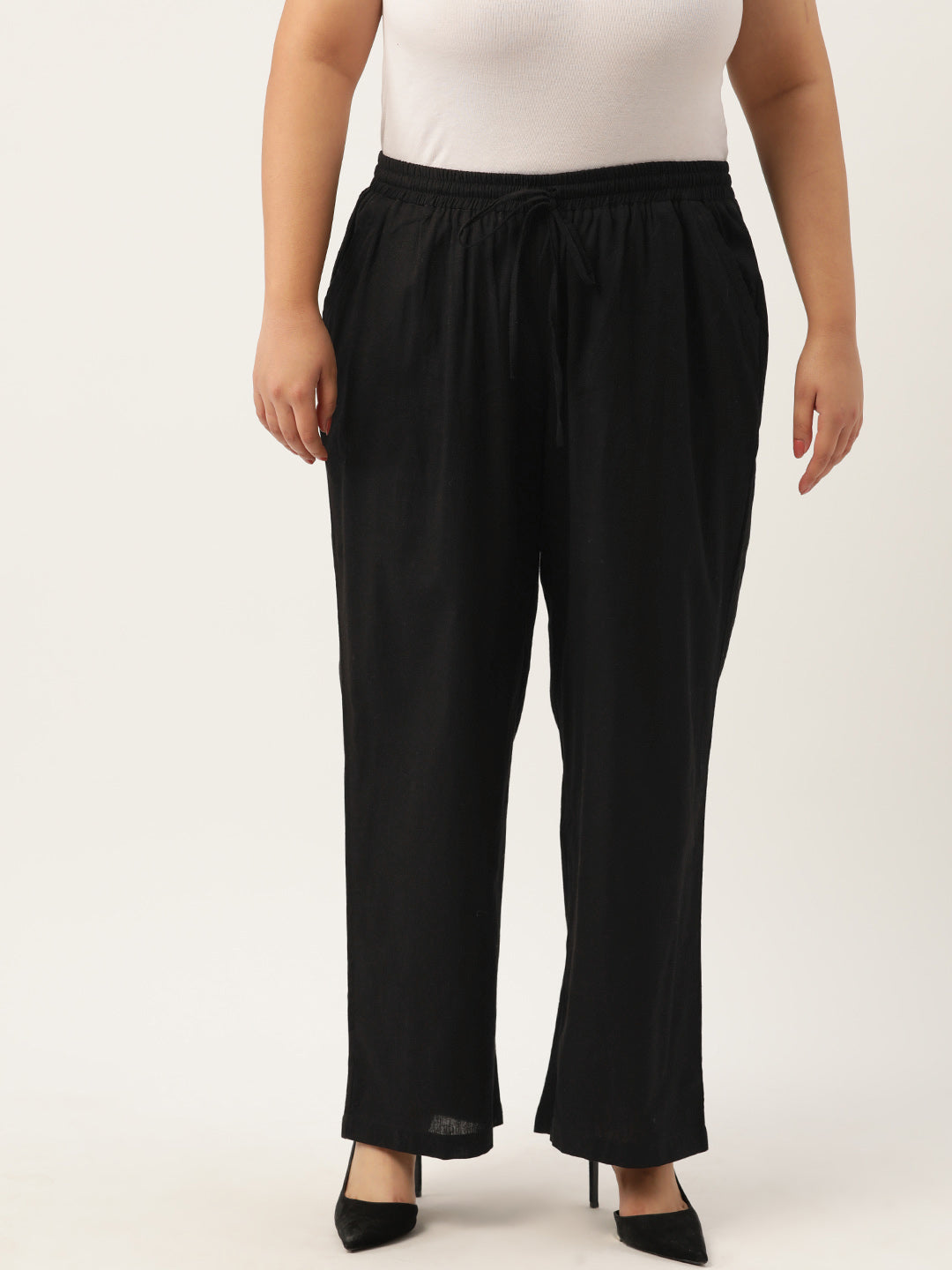 Women Plus Size Relaxed High-Rise Trousers