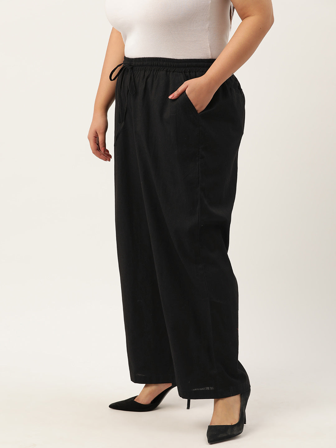 Women Plus Size Relaxed High-Rise Trousers