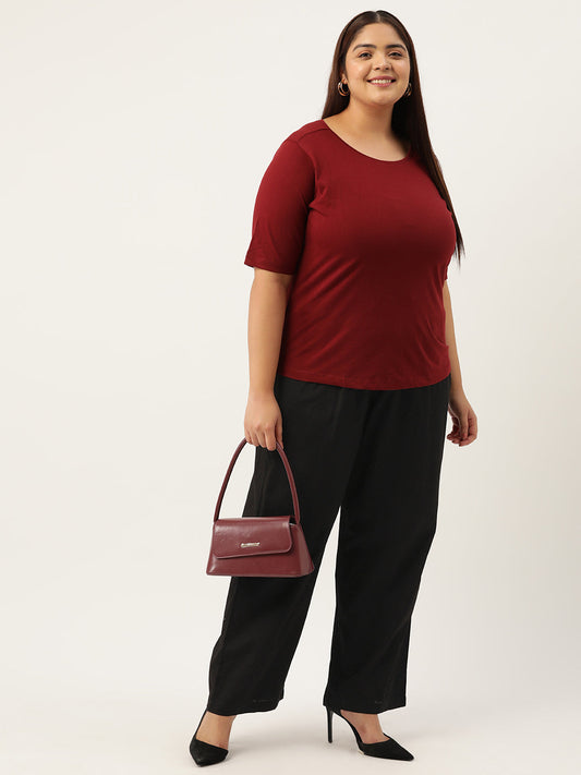 Women Plus Size Relaxed High-Rise Trousers