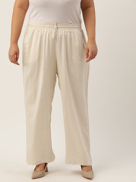Women Plus Size Relaxed High-Rise Trousers
