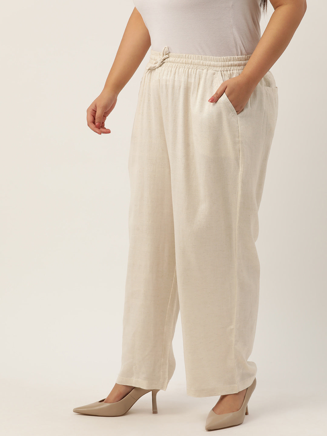 Women Plus Size Relaxed High-Rise Trousers
