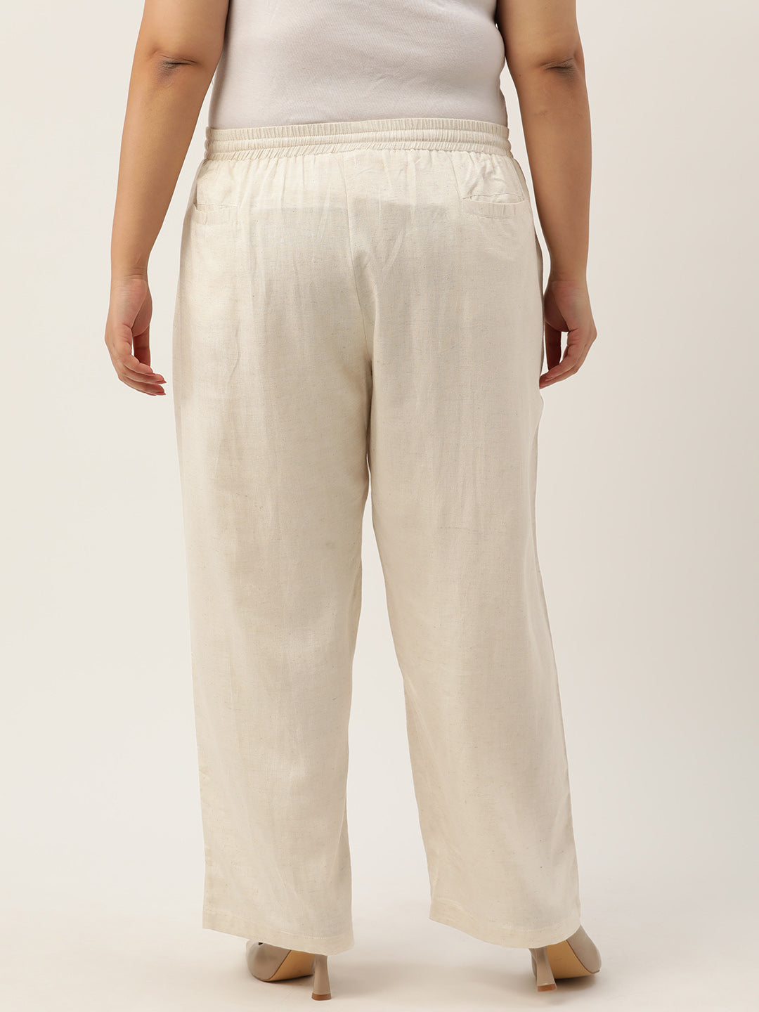 Women Plus Size Relaxed High-Rise Trousers