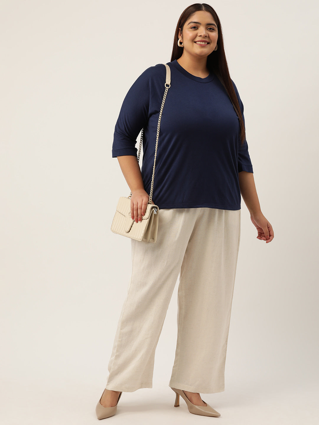 Women Plus Size Relaxed High-Rise Trousers