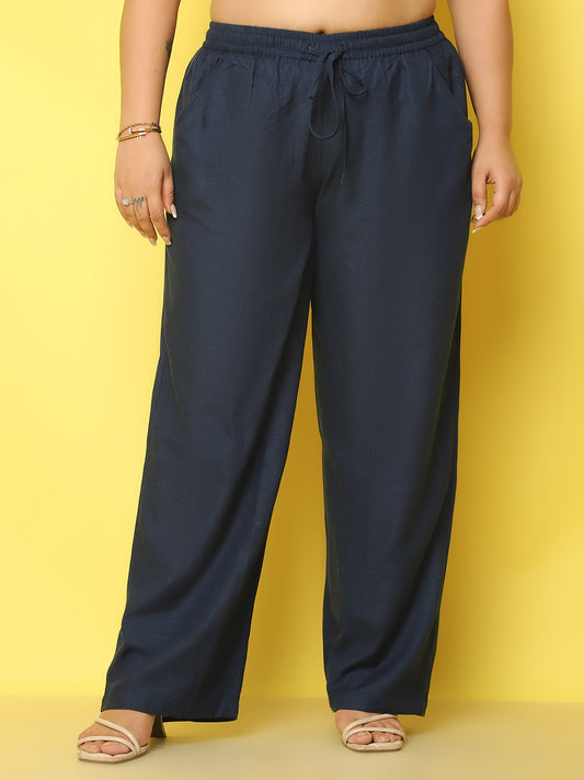 Women Plus Size Relaxed High-Rise Trousers