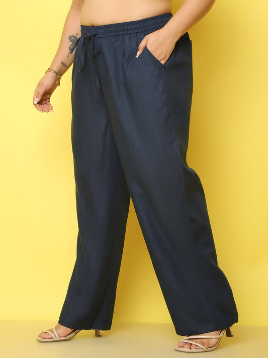 Women Plus Size Relaxed High-Rise Trousers