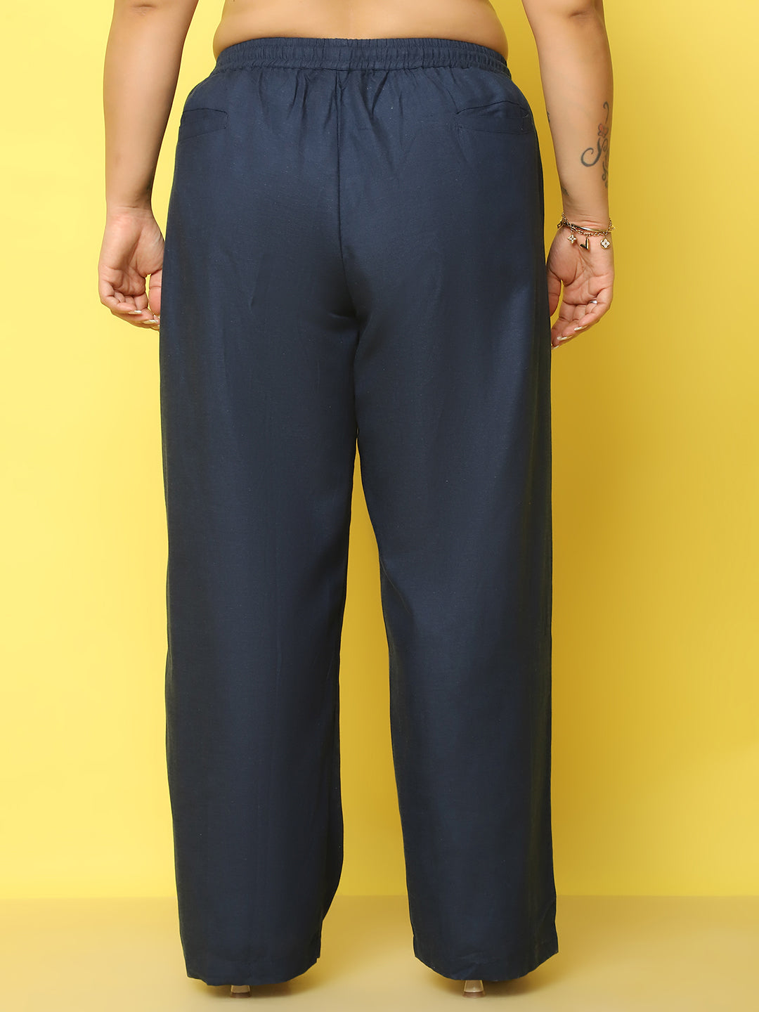 Women Plus Size Relaxed High-Rise Trousers
