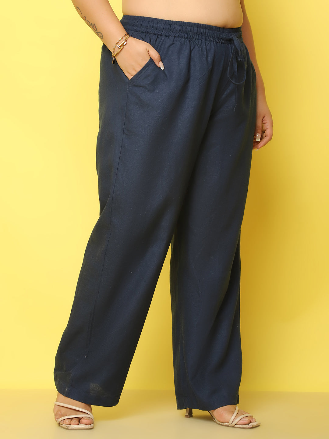 Women Plus Size Relaxed High-Rise Trousers