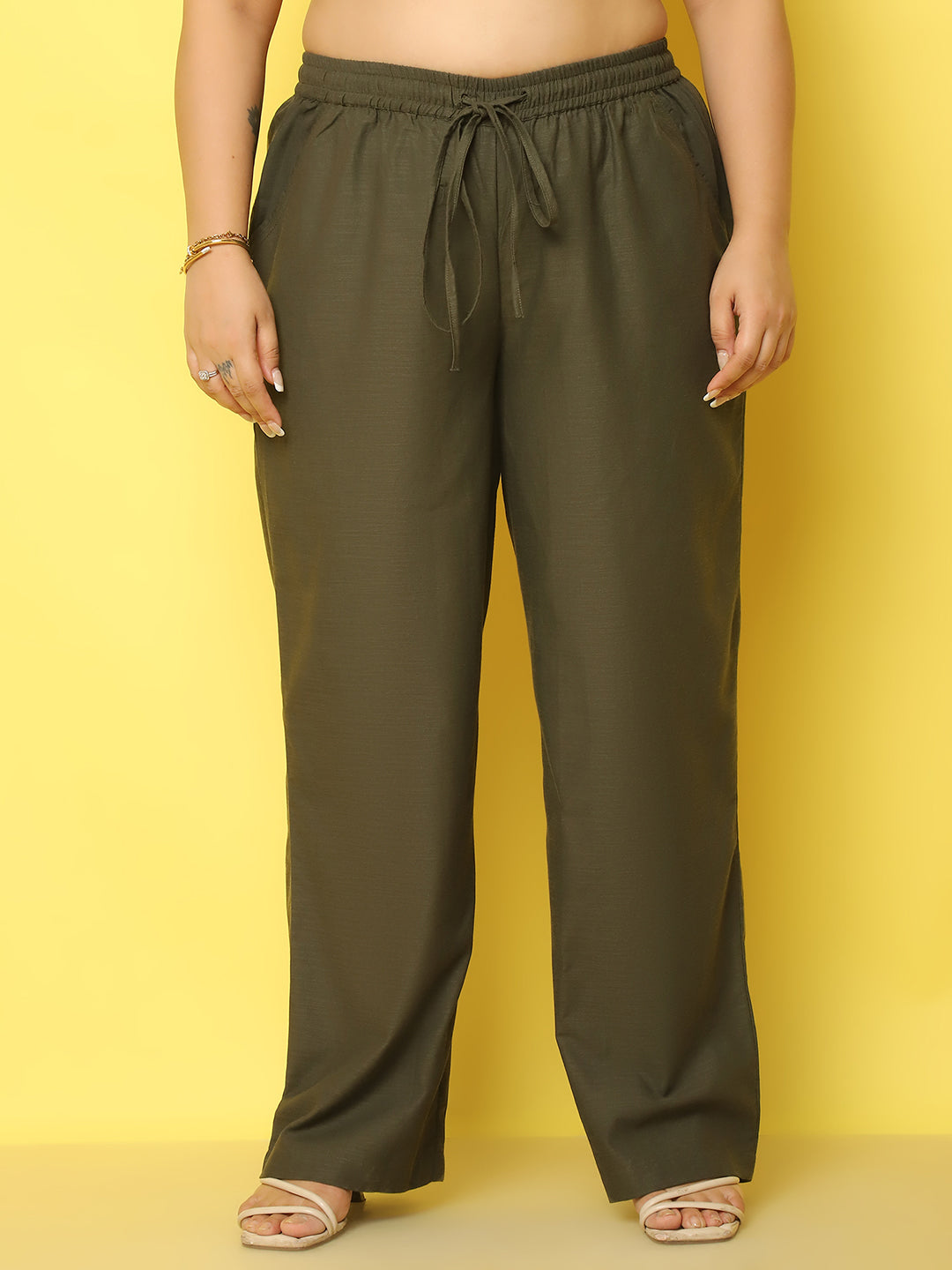 Women Plus Size Relaxed High-Rise Trousers