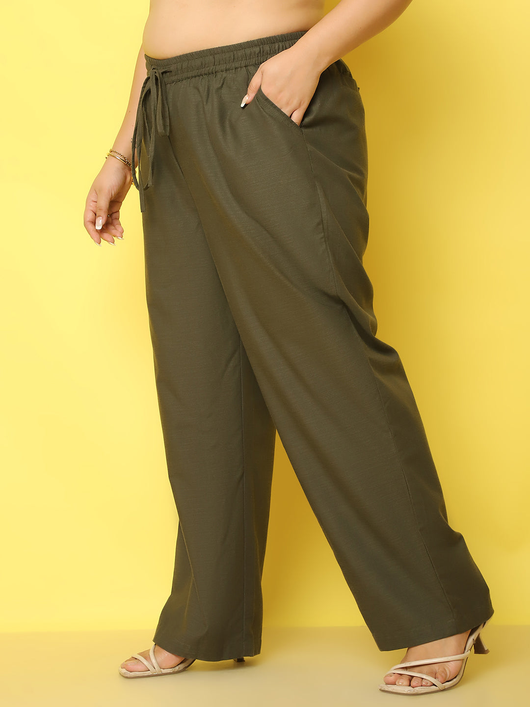 Women Plus Size Relaxed High-Rise Trousers