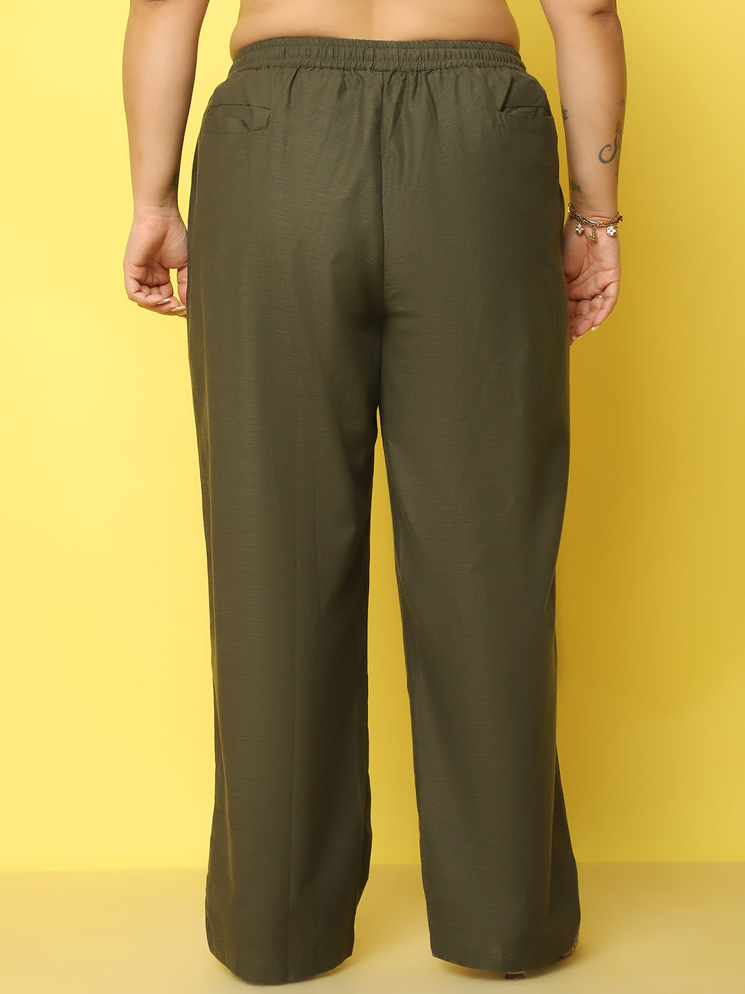 Women Plus Size Relaxed High-Rise Trousers