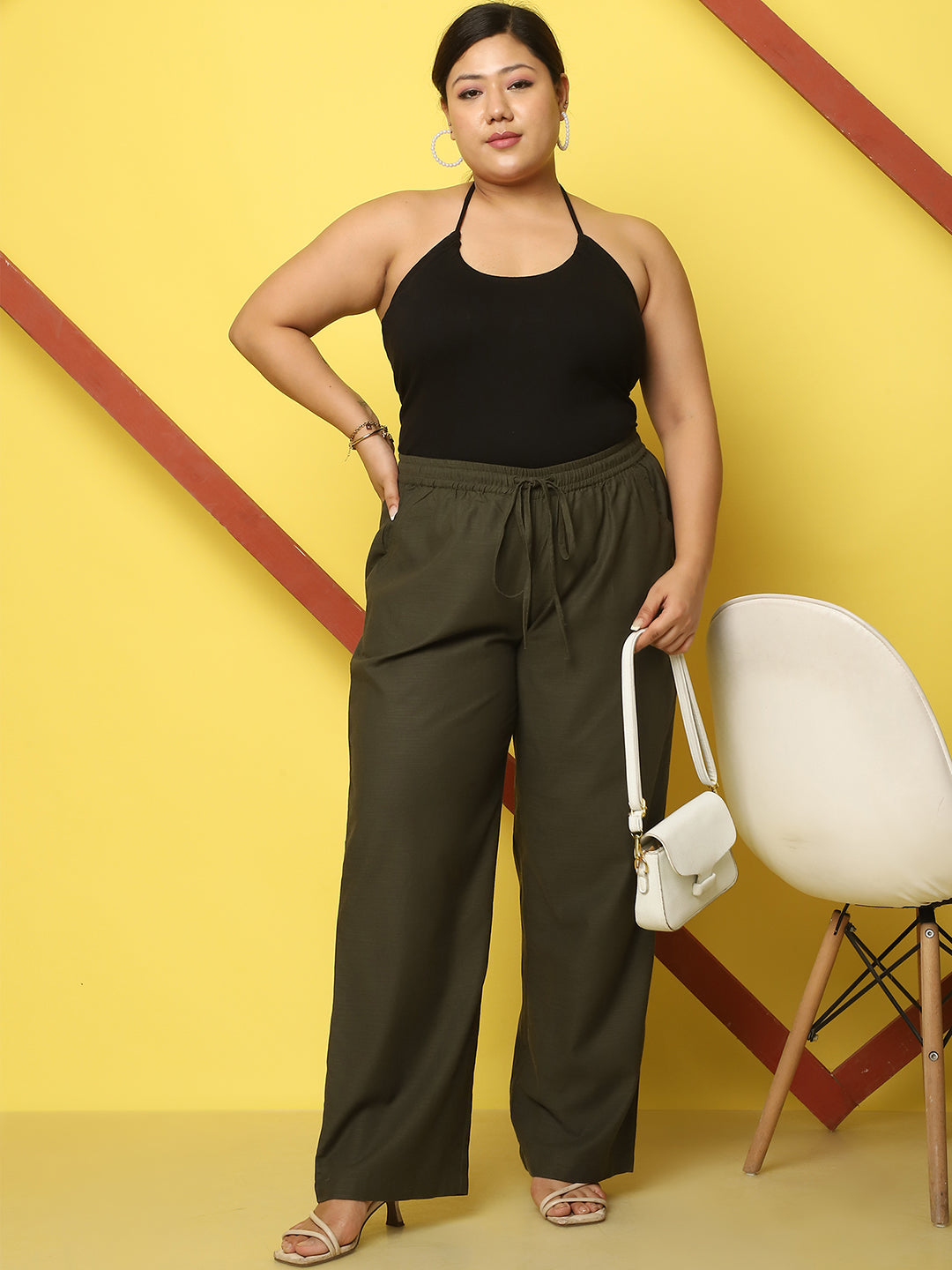 Women Plus Size Relaxed High-Rise Trousers