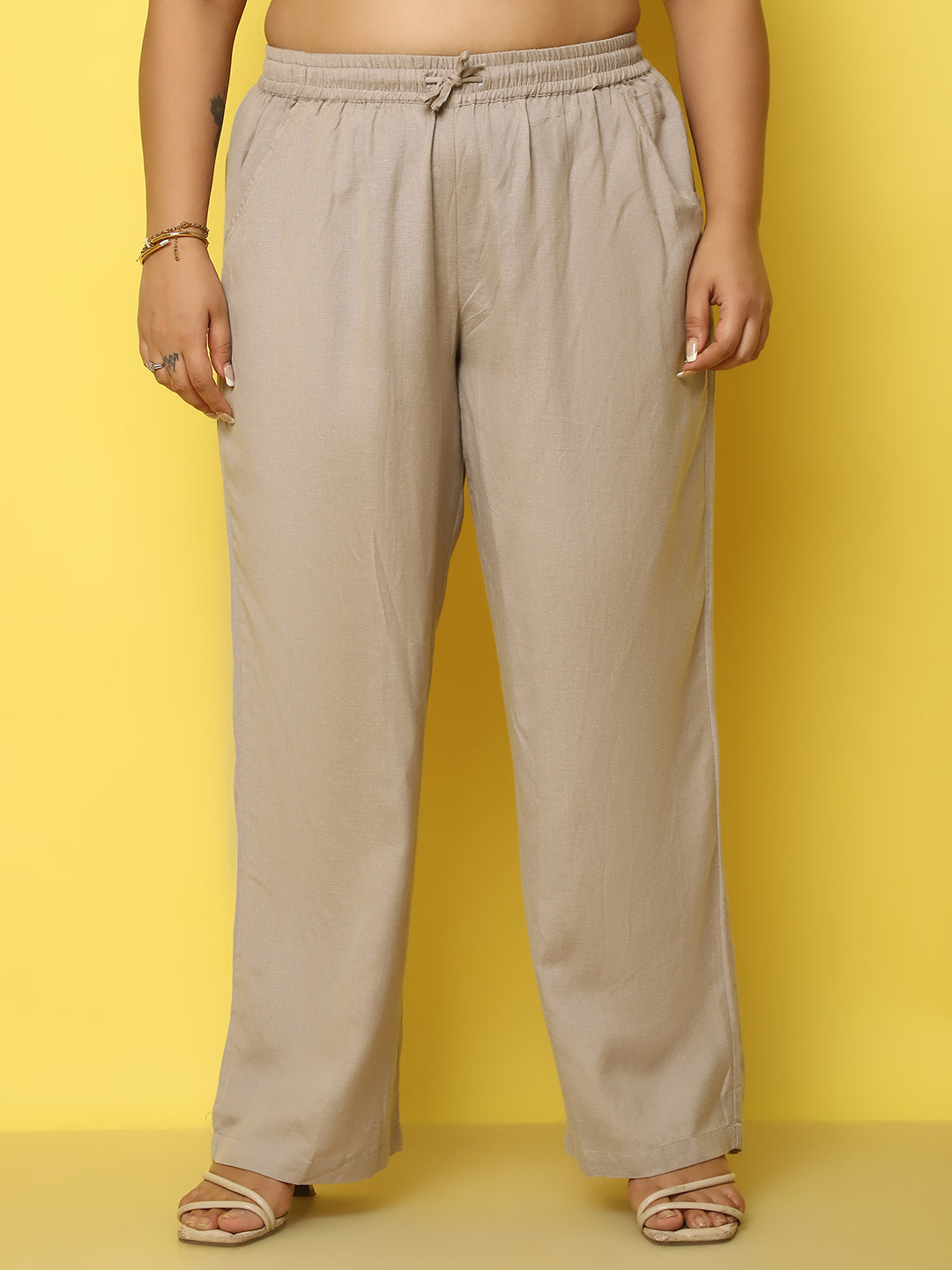 Women Plus Size Relaxed High-Rise Trousers