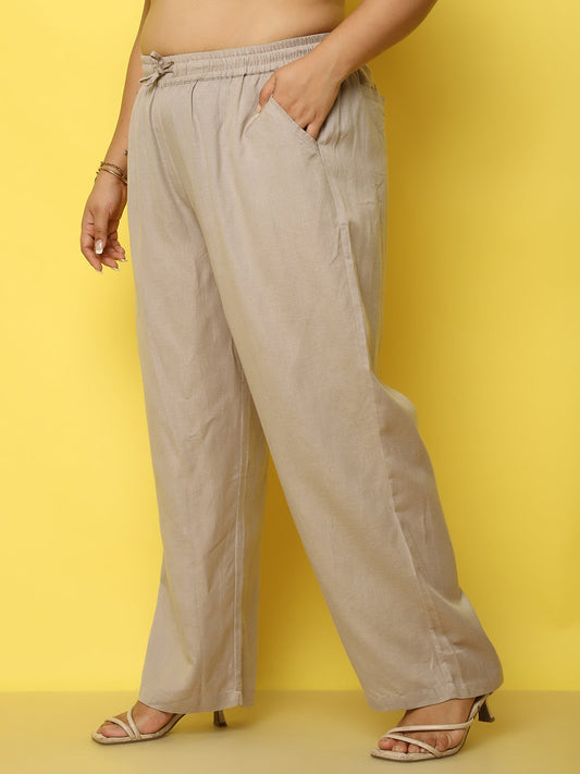 Women Plus Size Relaxed High-Rise Trousers
