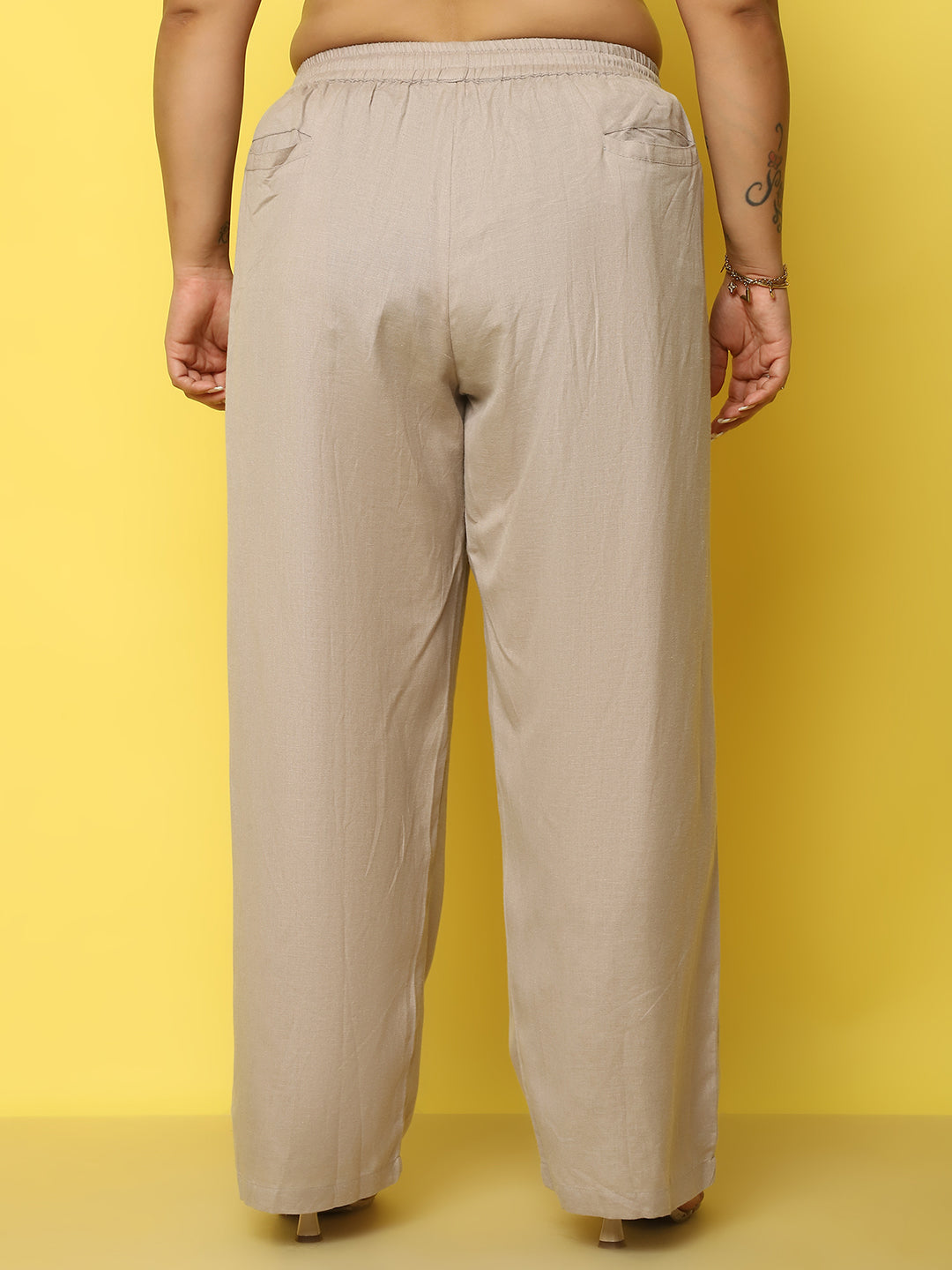 Women Plus Size Relaxed High-Rise Trousers