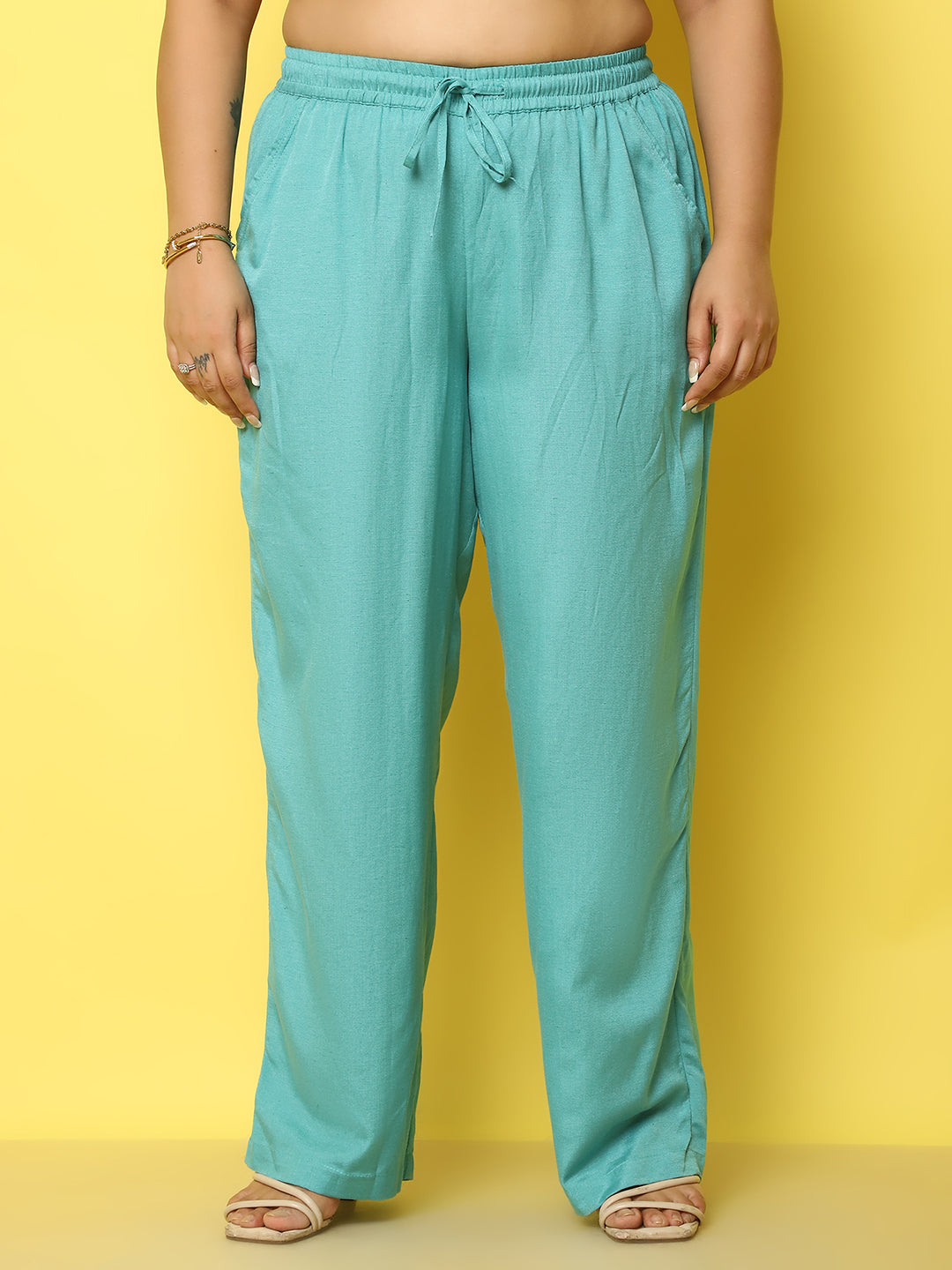 Women Plus Size Relaxed High-Rise Trousers