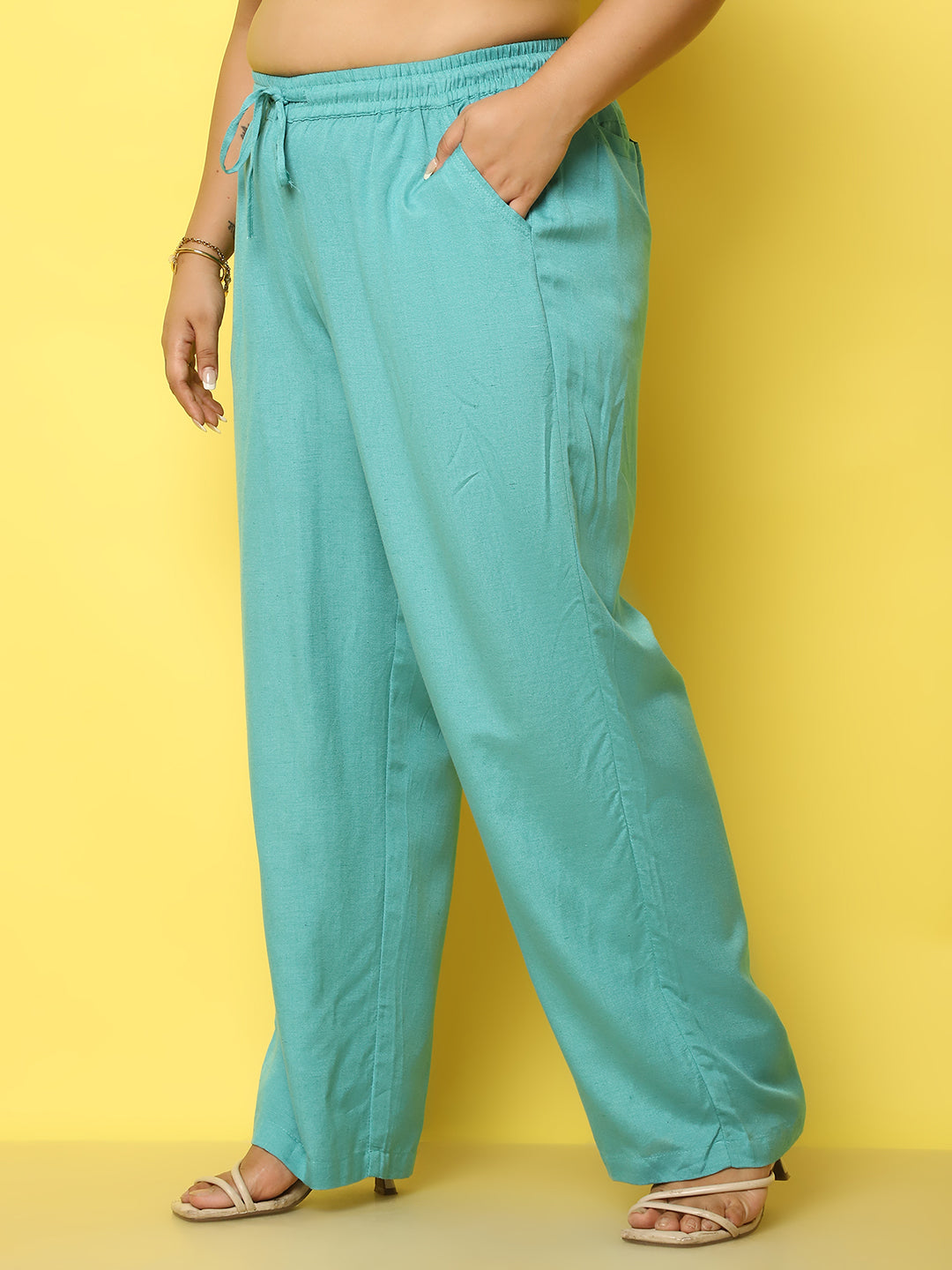Women Plus Size Relaxed High-Rise Trousers