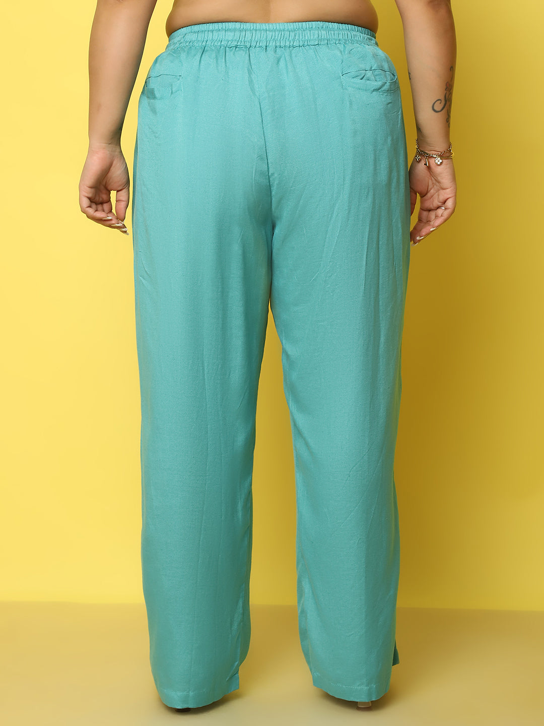 Women Plus Size Relaxed High-Rise Trousers
