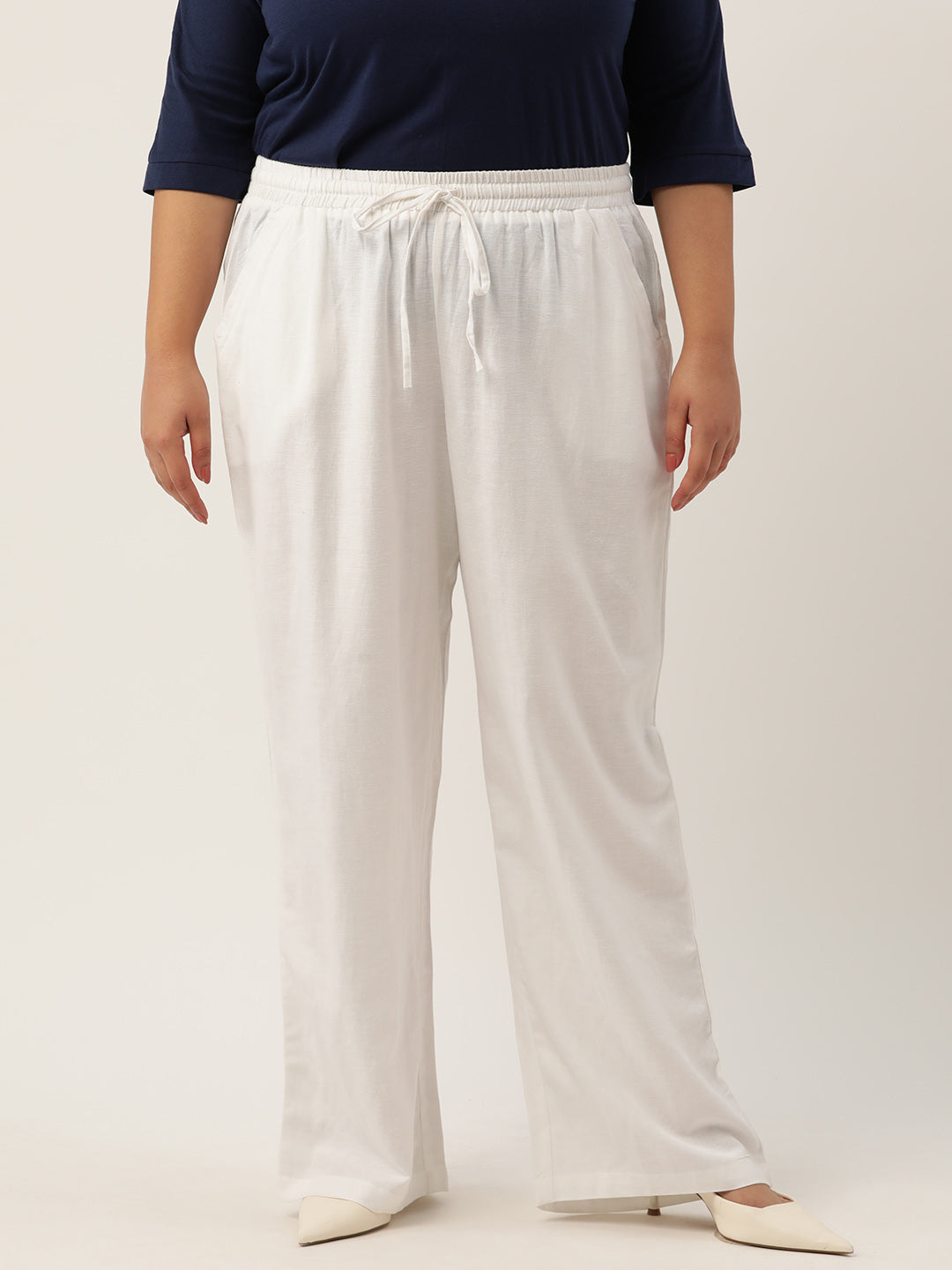 Women Plus Size Relaxed High-Rise Trousers