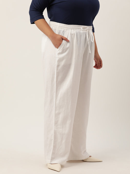 Women Plus Size Relaxed High-Rise Trousers