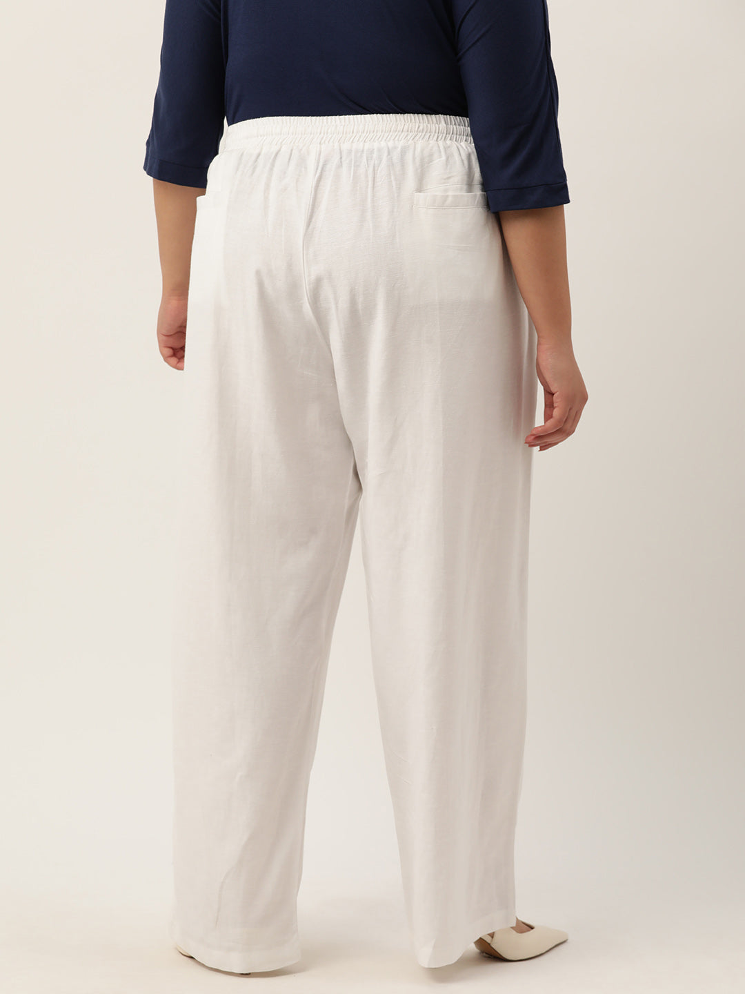 Women Plus Size Relaxed High-Rise Trousers