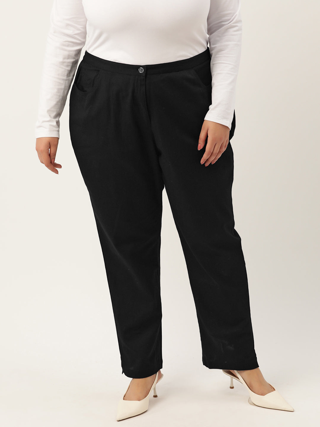 Women Plus Size Relaxed High-Rise Trousers