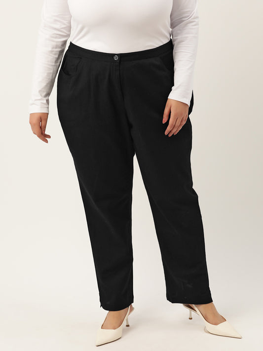 Women Plus Size Relaxed High-Rise Trousers