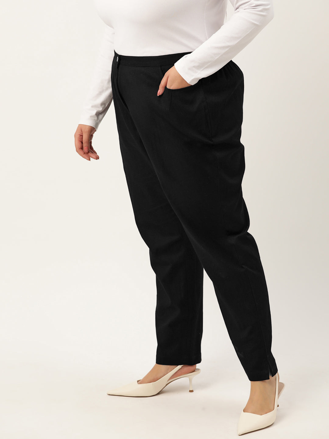 Women Plus Size Relaxed High-Rise Trousers