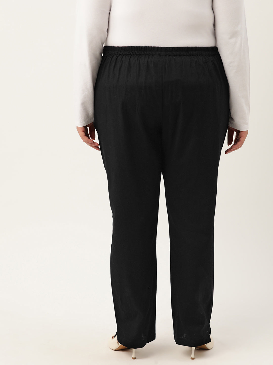 Women Plus Size Relaxed High-Rise Trousers