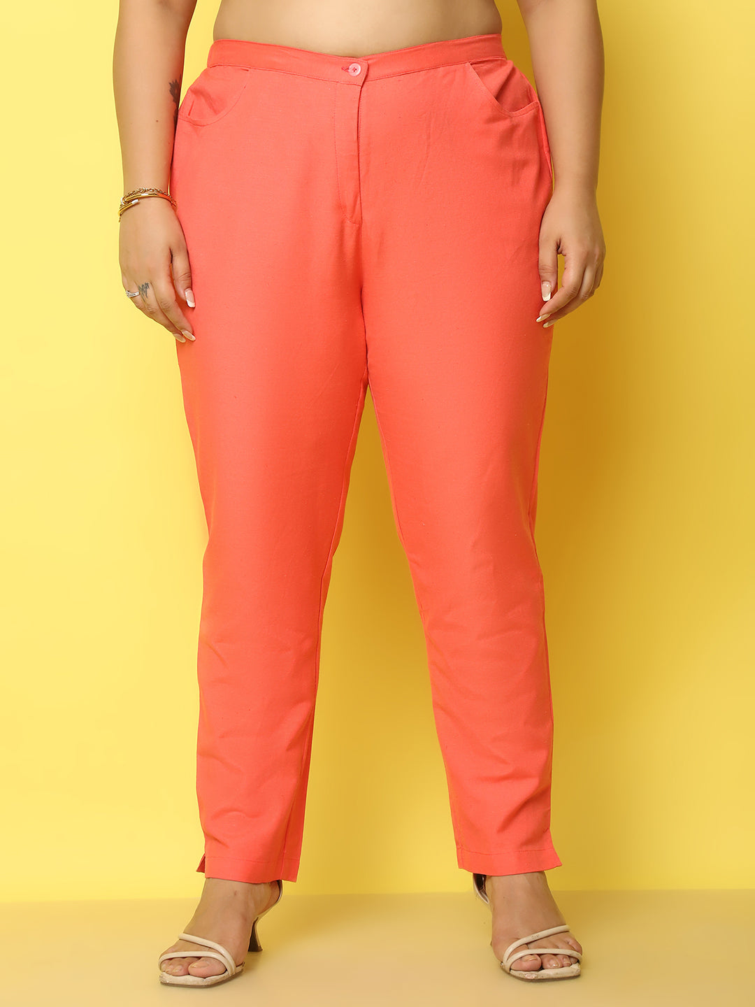 Women Plus Size Relaxed High-Rise Trousers