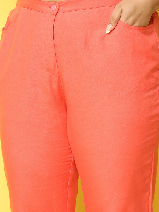 Women Plus Size Relaxed High-Rise Trousers