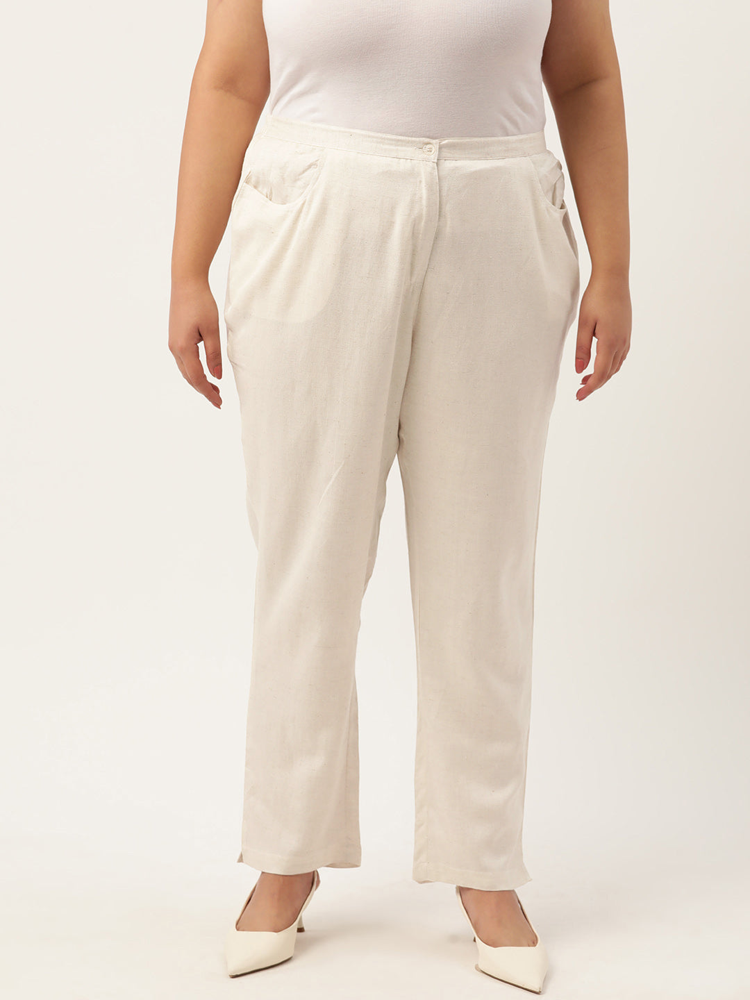 Women Plus Size Relaxed High-Rise Trousers