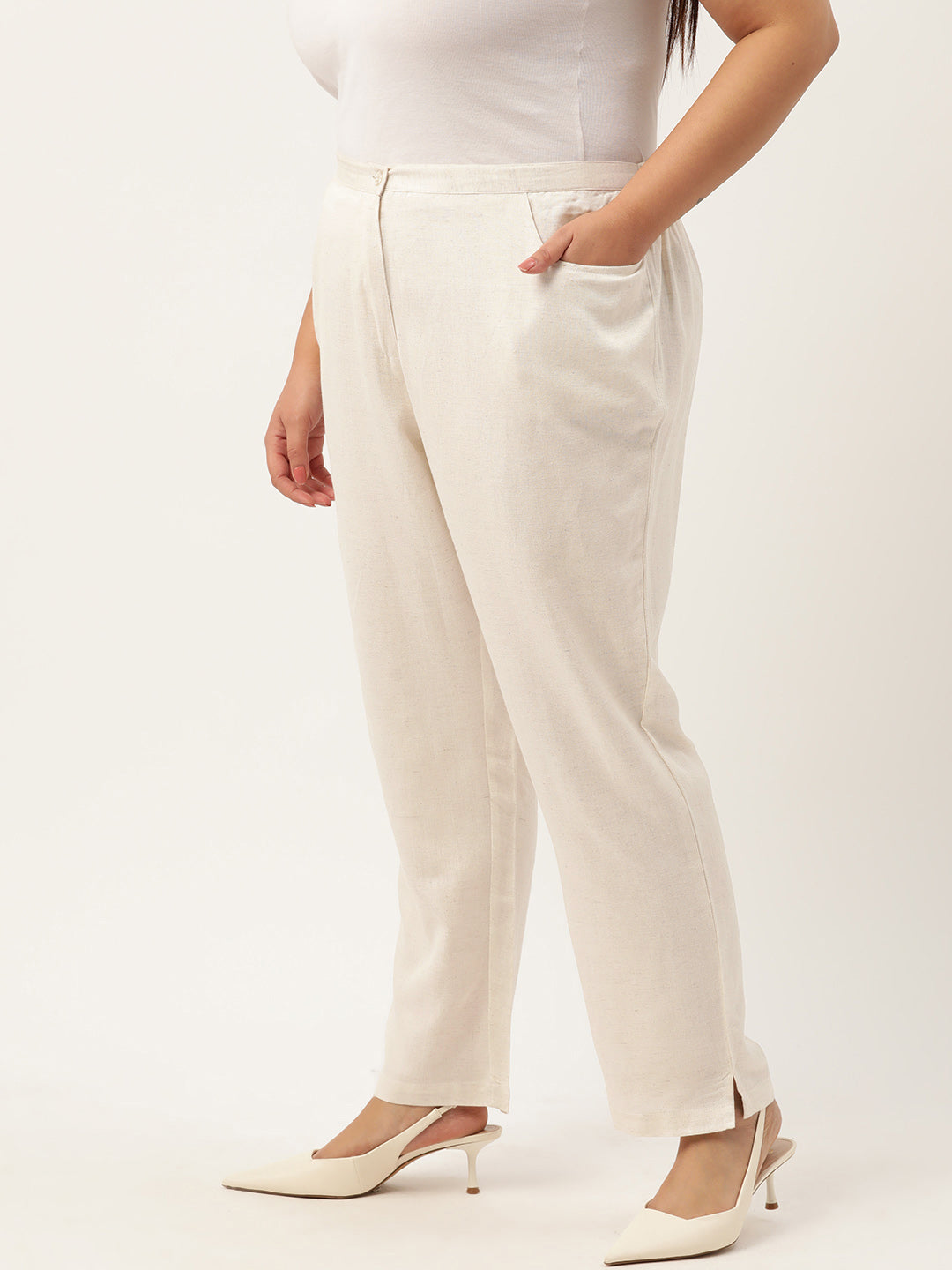 Women Plus Size Relaxed High-Rise Trousers