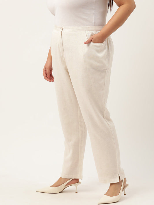Women Plus Size Relaxed High-Rise Trousers