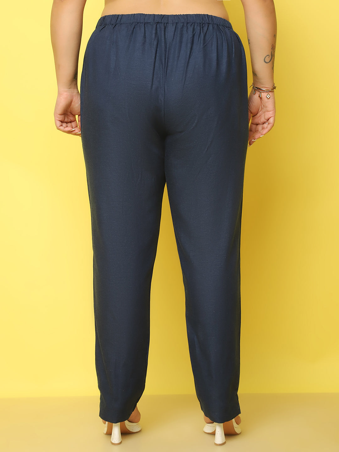 Women Plus Size Relaxed High-Rise Trousers