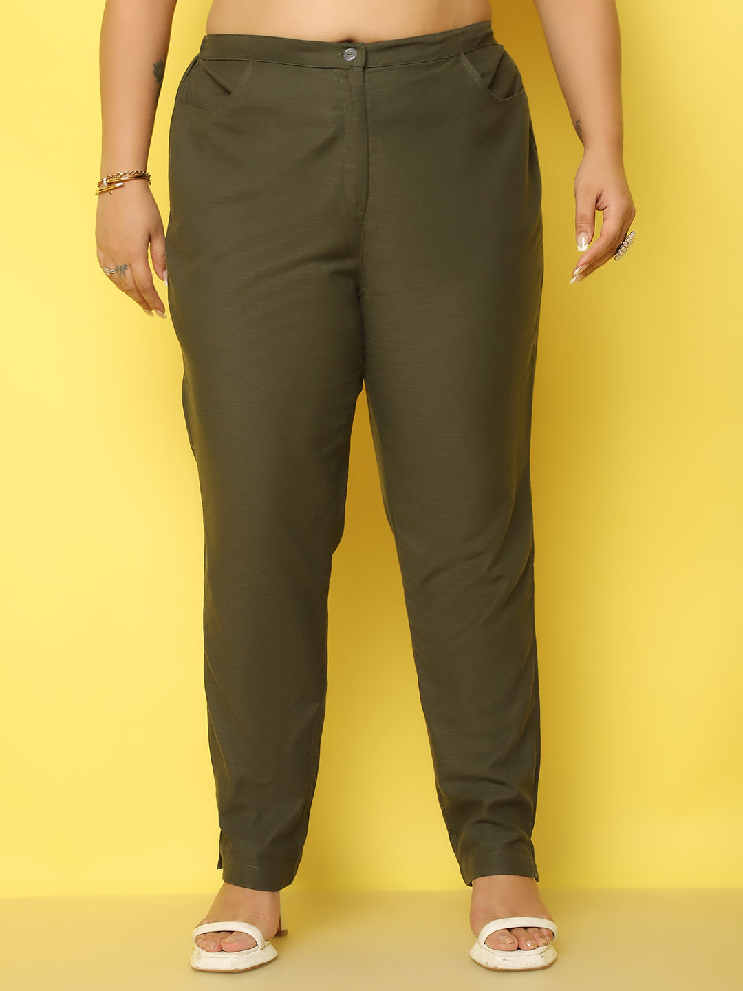Women Plus Size Relaxed High-Rise Trousers