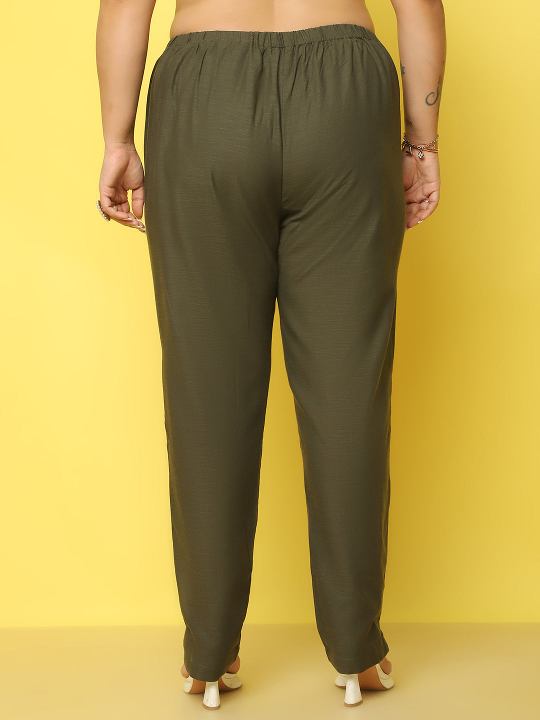 Women Plus Size Relaxed High-Rise Trousers