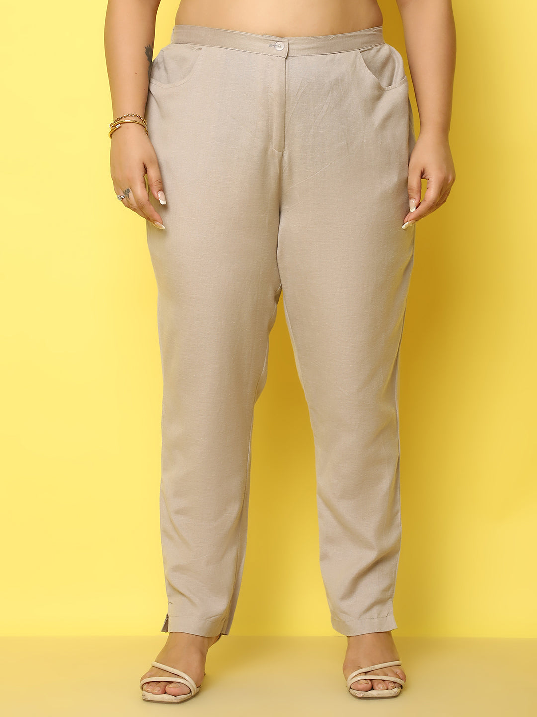 Women Plus Size Relaxed High-Rise Trousers