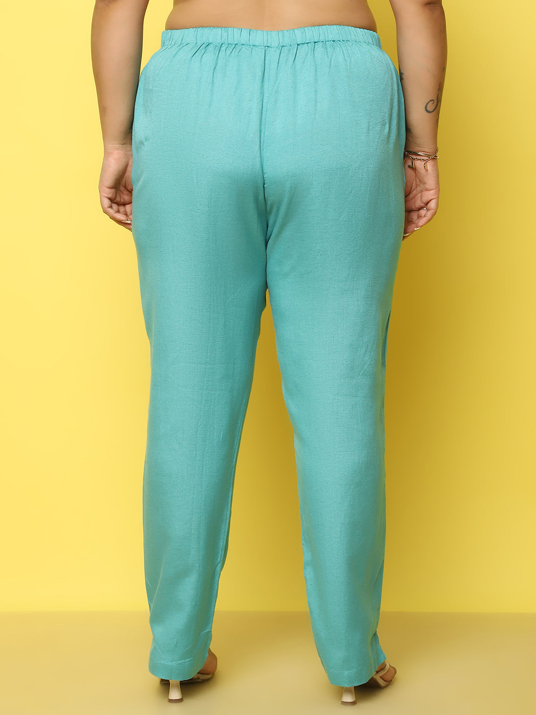 Women Plus Size Relaxed High-Rise Trousers