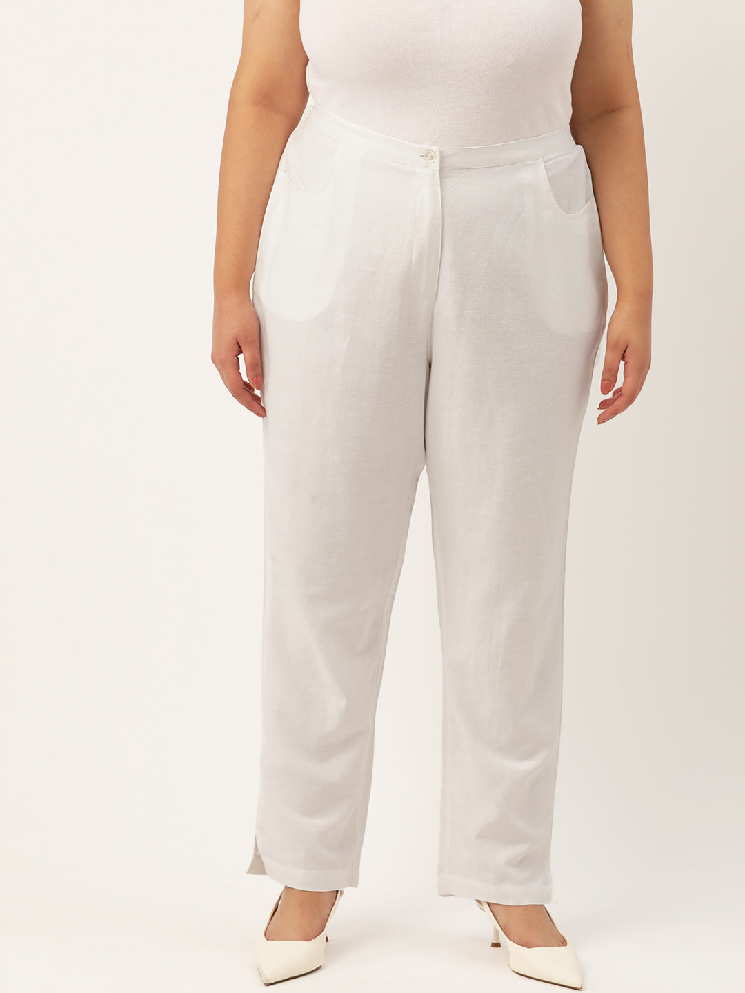 Women Plus Size Relaxed High-Rise Trousers