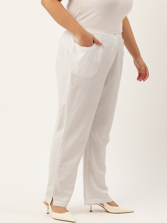 Women Plus Size Relaxed High-Rise Trousers
